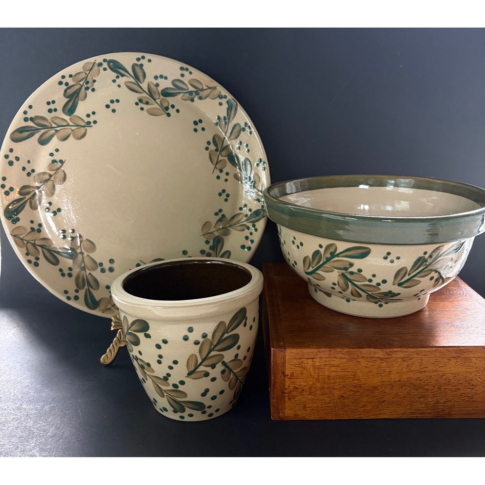 Beaumont Brothers Pottery BBP Salt Glaze Stoneware Set Berry Vine Leaf